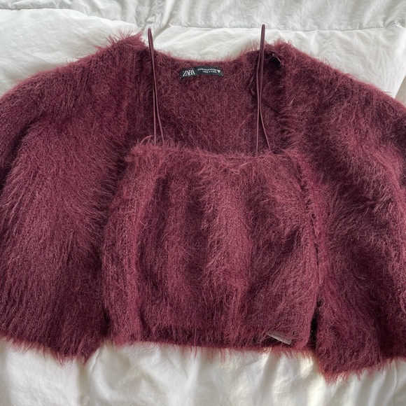 Two Piece Set: Fuzzy Sweater and Crop Top - Picture 2 of 4